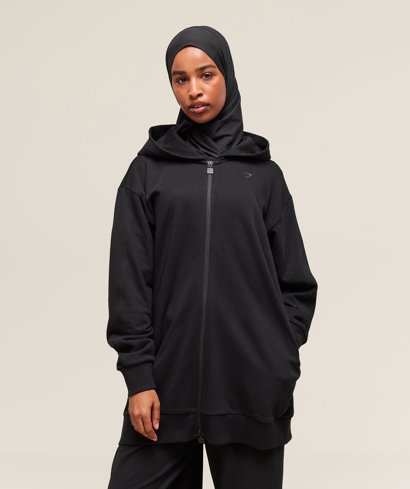 Covered Longline Zip Up Hoodie Oversized Fit