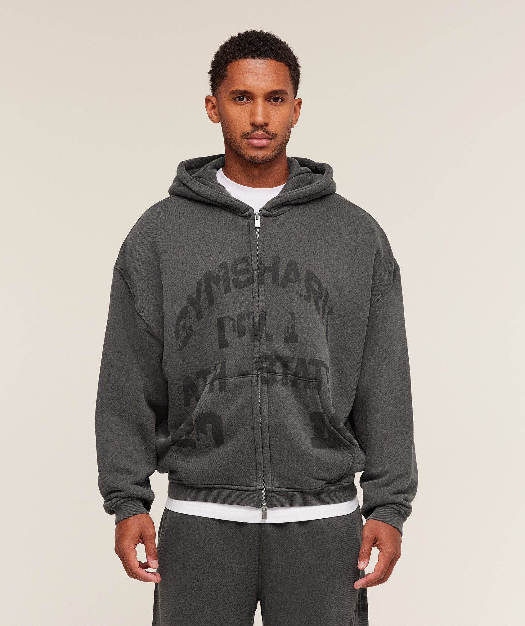 Collegiate Washed Zip Up Hoodie Oversized Fit