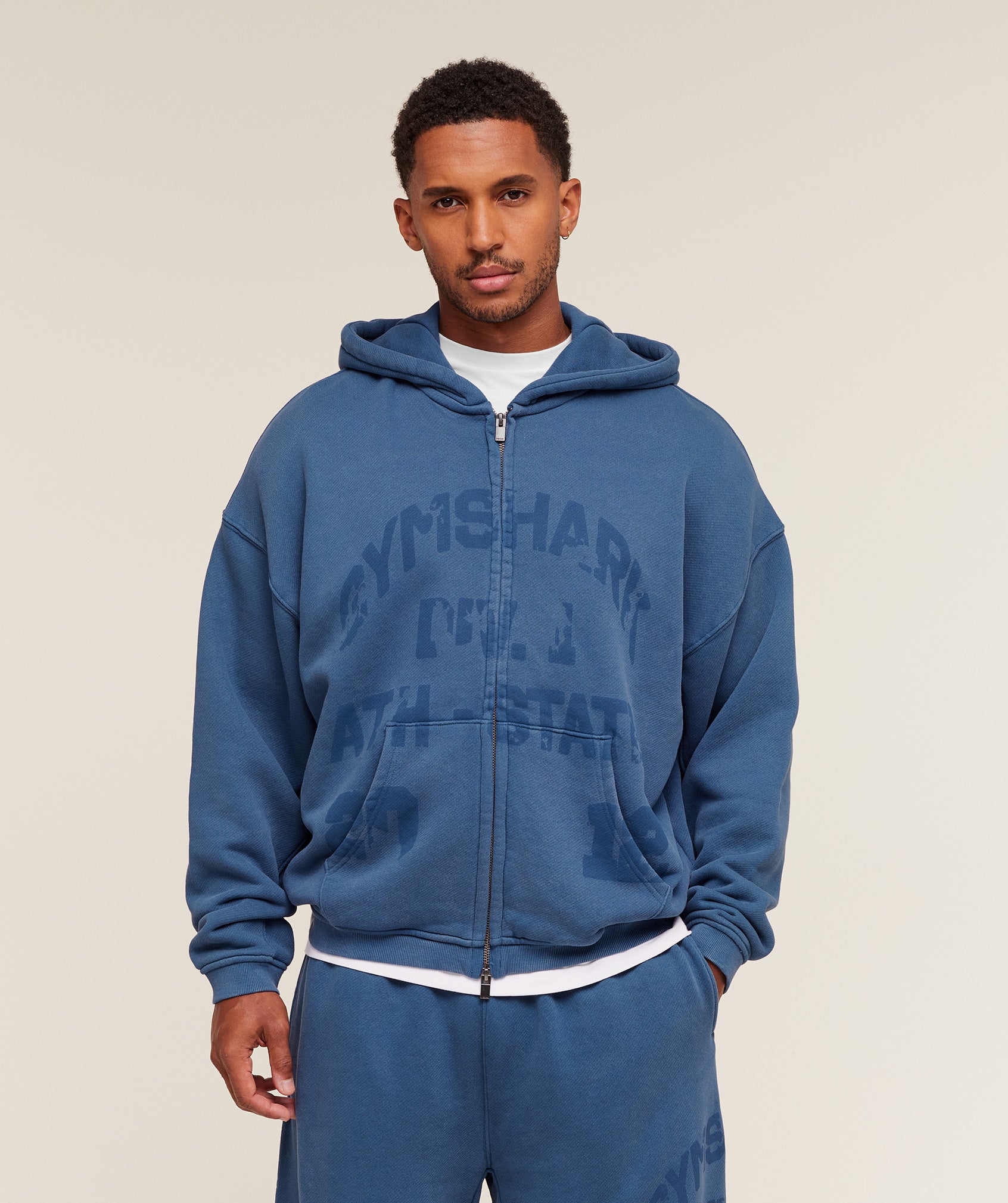 Collegiate Washed Zip Up Hoodie Oversized Fit