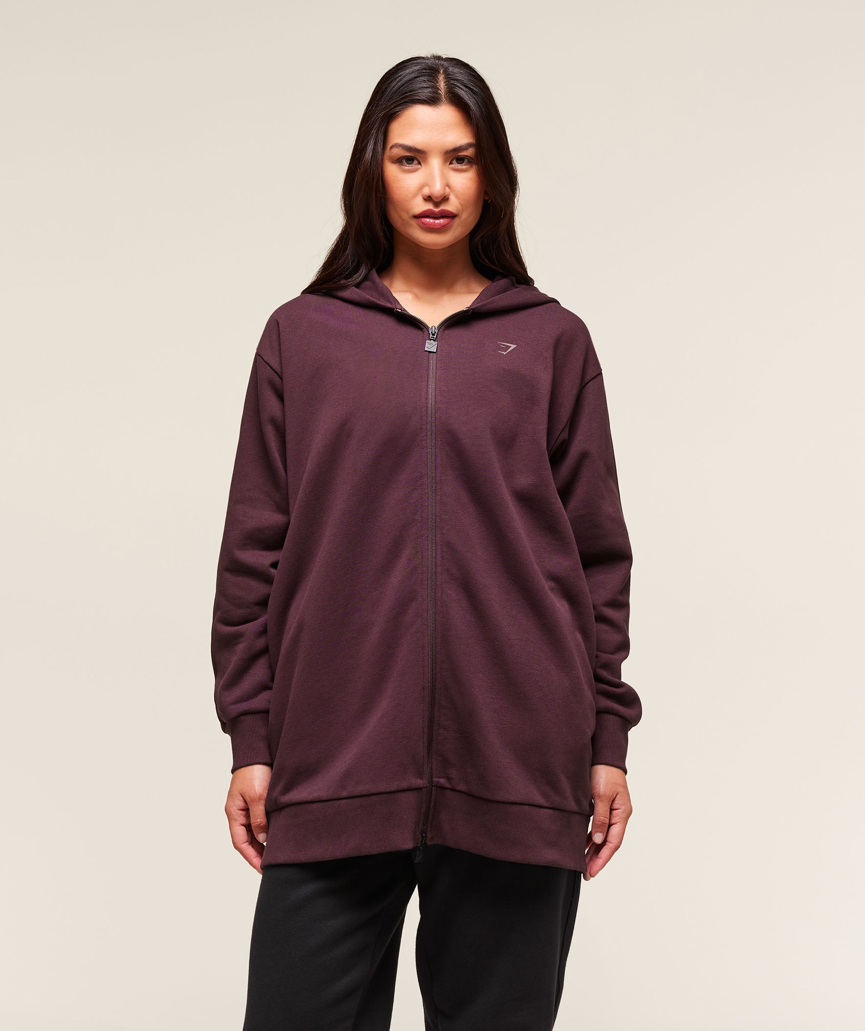 Covered Longline Zip Up Hoodie Oversized Fit