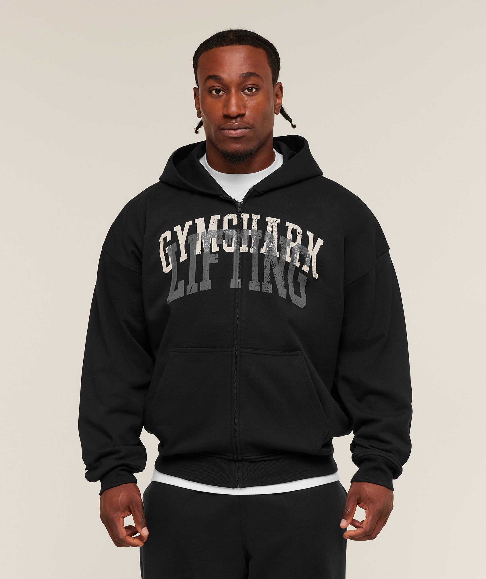 Layered Graphic Zip Up Hoodie Oversized Fit